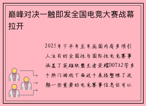 巅峰对决一触即发全国电竞大赛战幕拉开